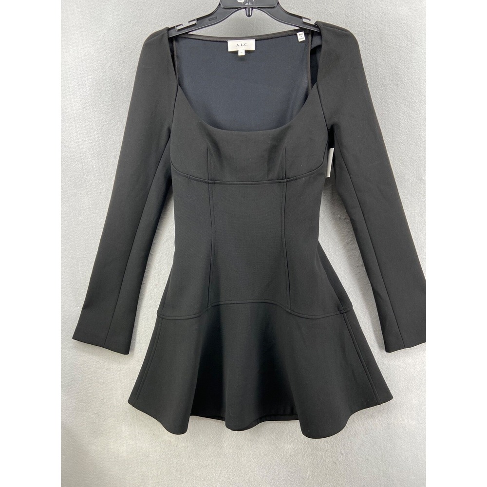$495 A.L.C. Dress Women's Sz 10 Black Heidi Long Sleeve Fit & Flare Mini Scoop